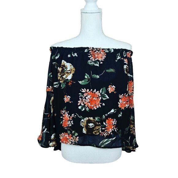 Fashion Nova Floral Off-Shoulder Top. Black Sm - Picture 1 of 12